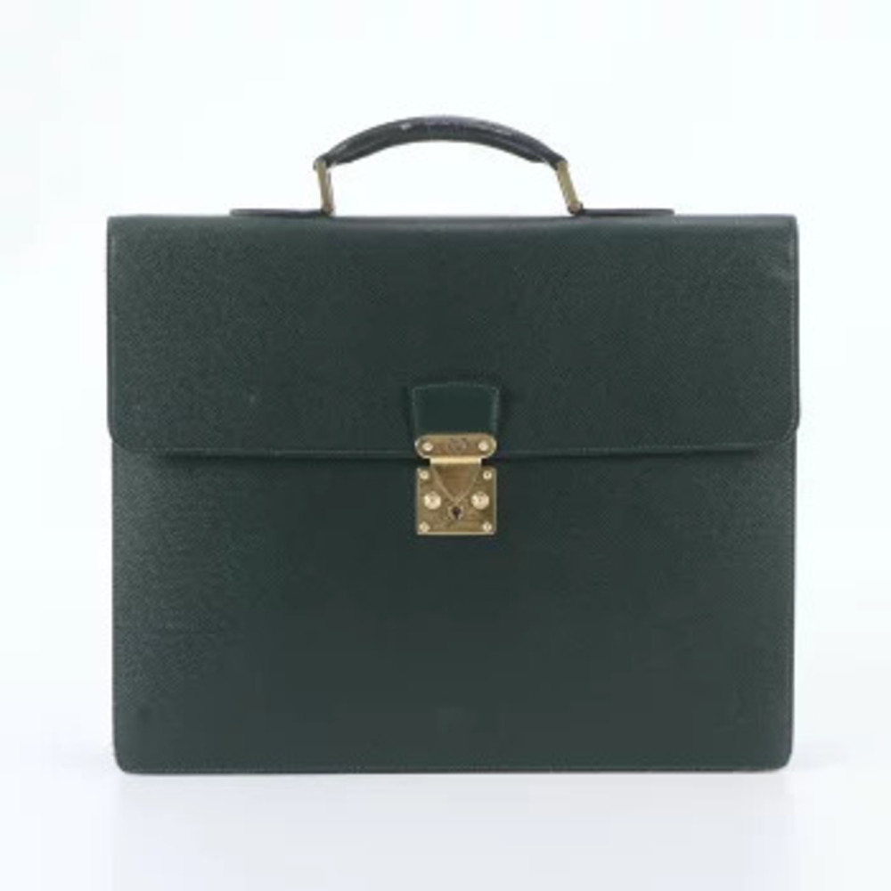 Louis Vuitton Taiga Serviette Moscova Leather Business Briefcase Tote Blue